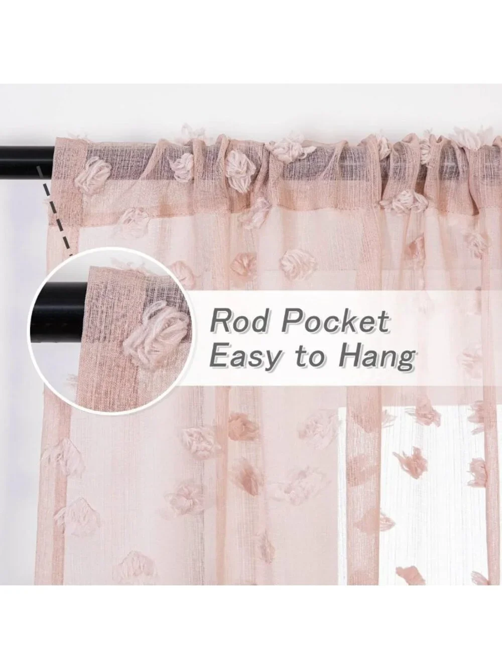 Boho Pink Sheer Curtains for Girls Room | Light Filtering Dusty Rose Drapes, 84